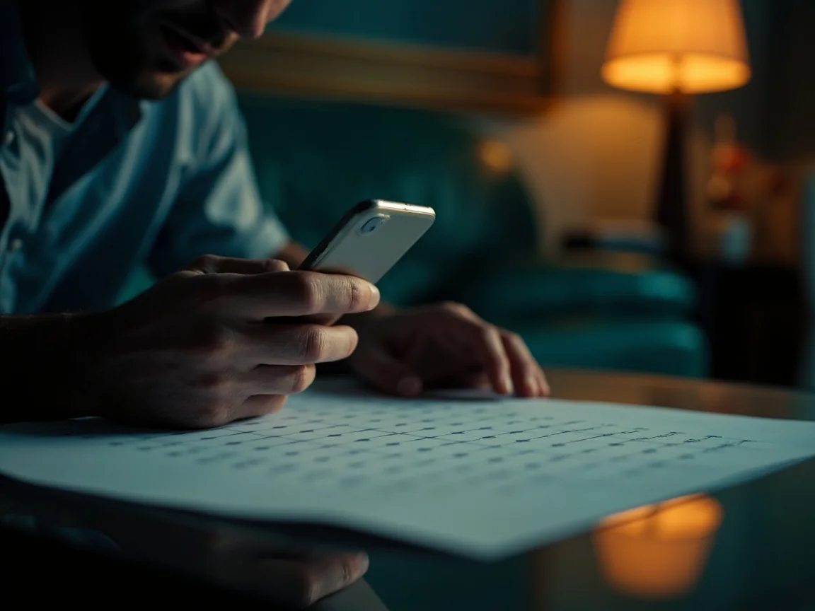 A phone propped on a café table showing a cricket app, used during the evening reading flow
