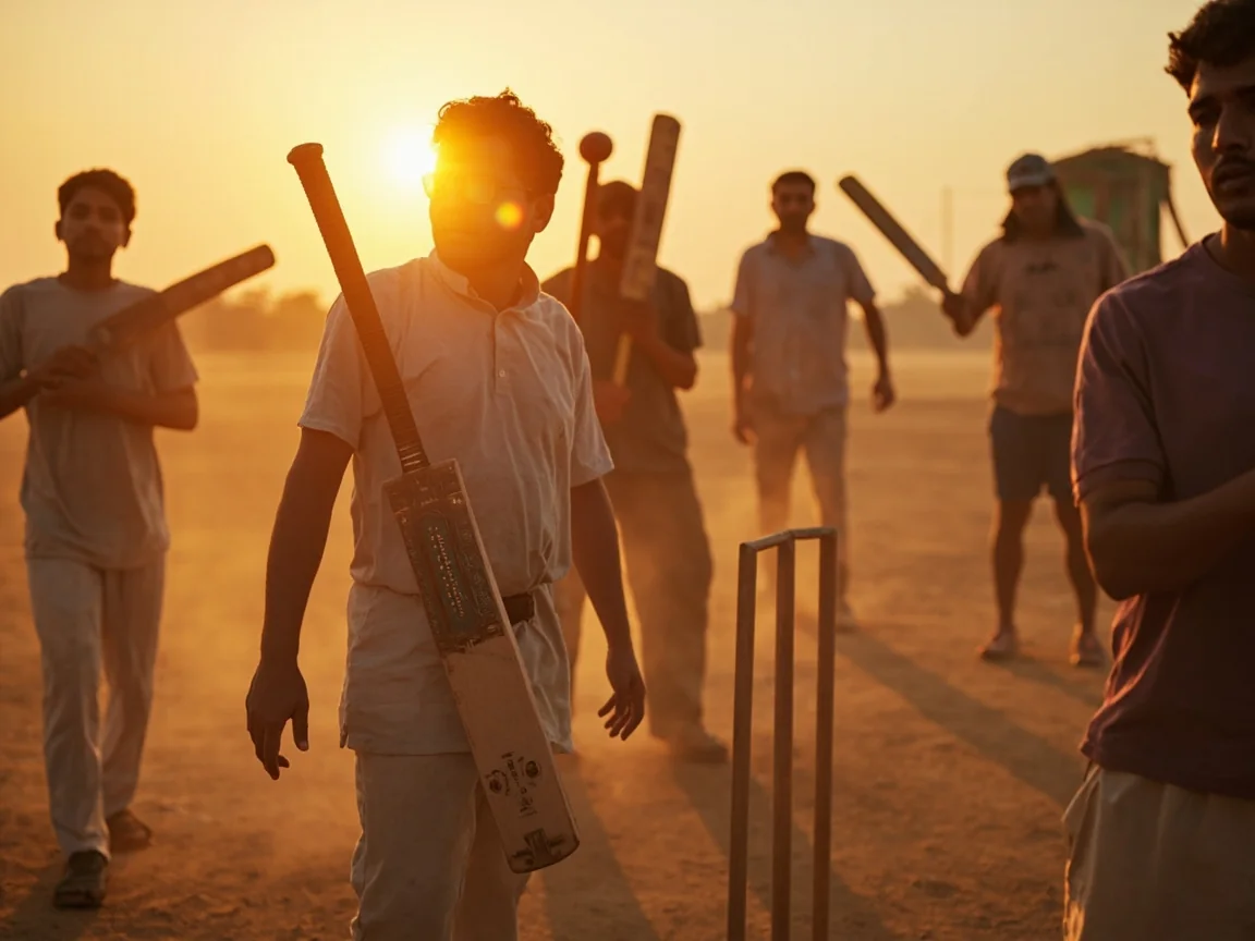 A junior cricketer receiving batting tips from a coach during an evening net session