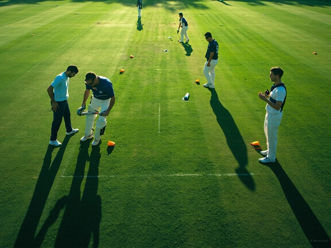 A whiteboard showing a cricket field placement diagram with fielding positions marked