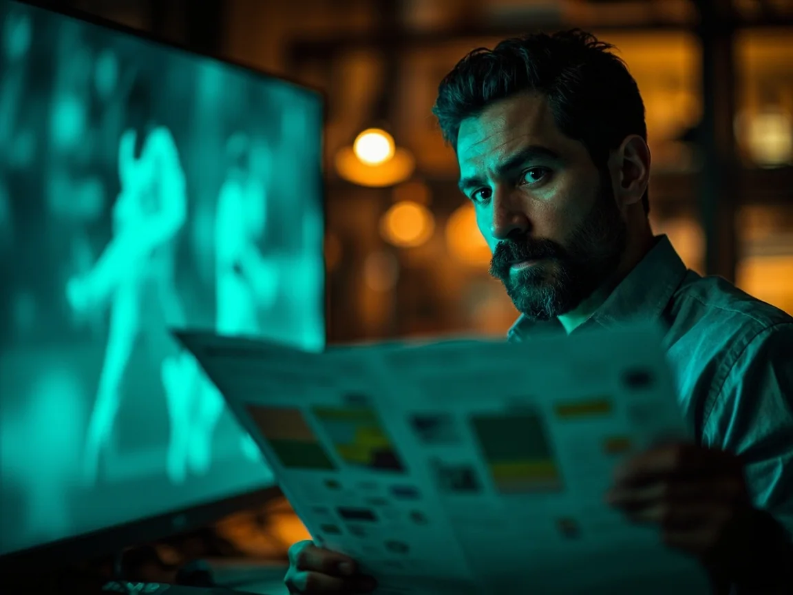 A fantasy analyst reviewing recent form notes on a tablet during pre-match preparation