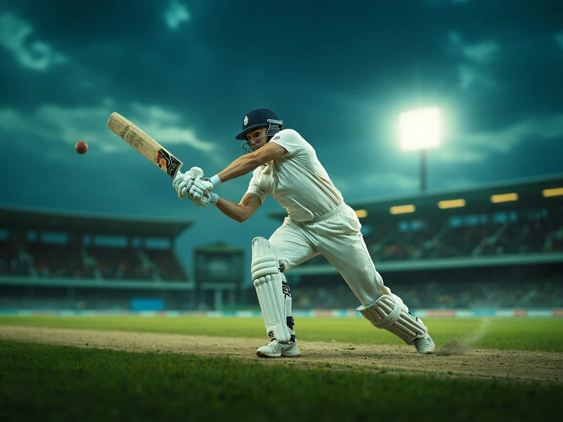 A batter completing a straight-drive shot during an evening net session