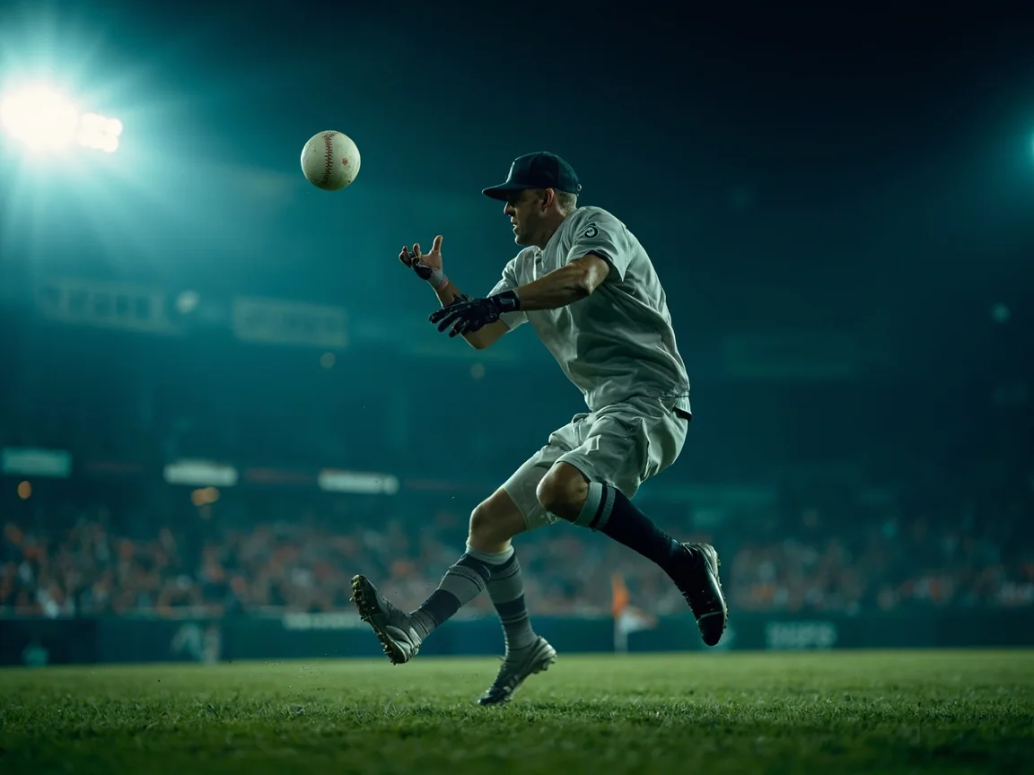 A fielder completing a low catch at cover during an evening match