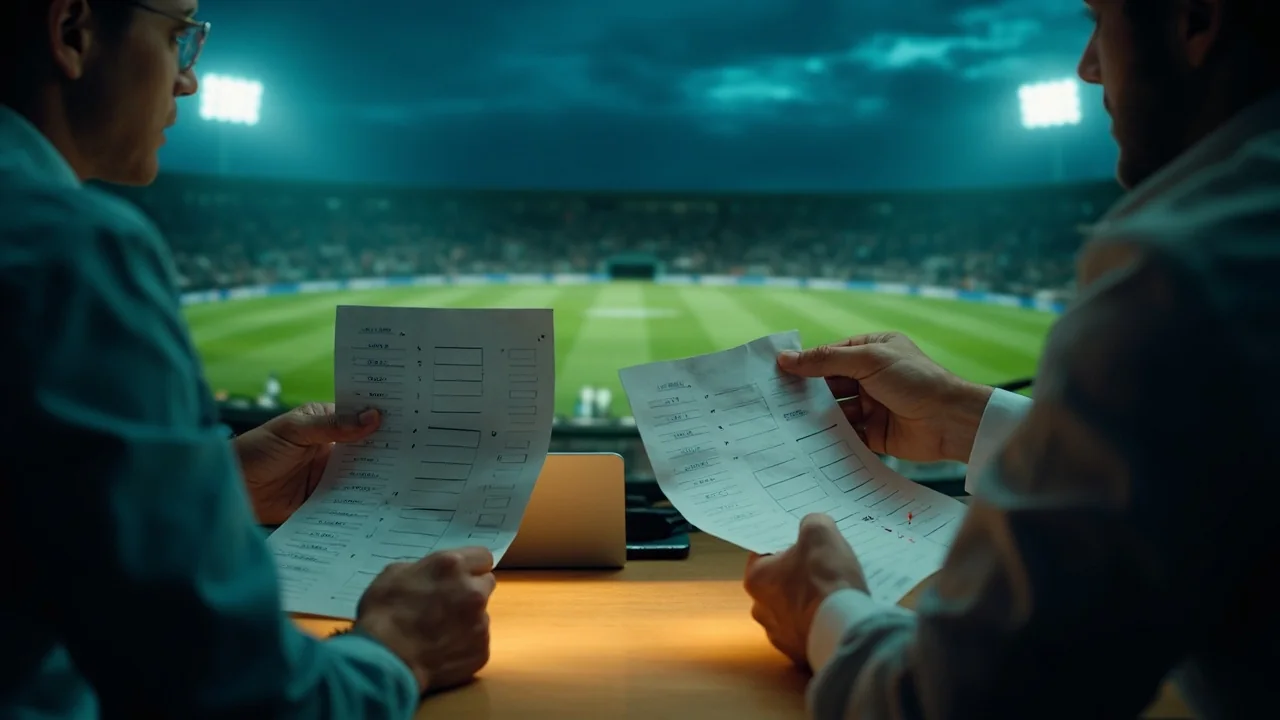 A cricket analyst at a desk with a tablet showing the fantasy points table for the IPL season